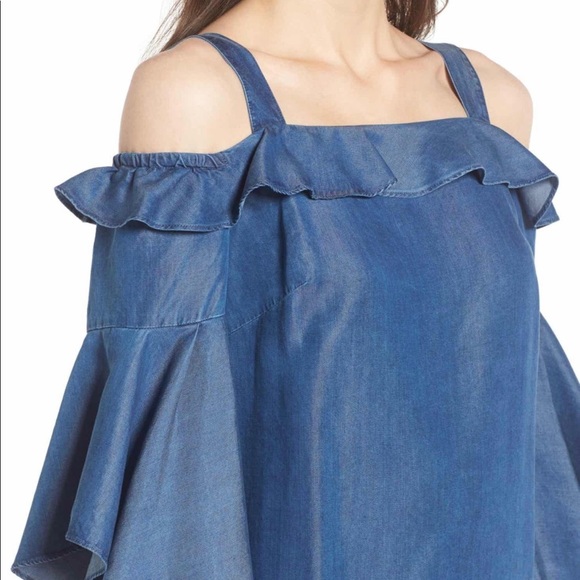 Chelsea28 – Cold Shoulder Chambray Shift Dress - Picture 3 of 5